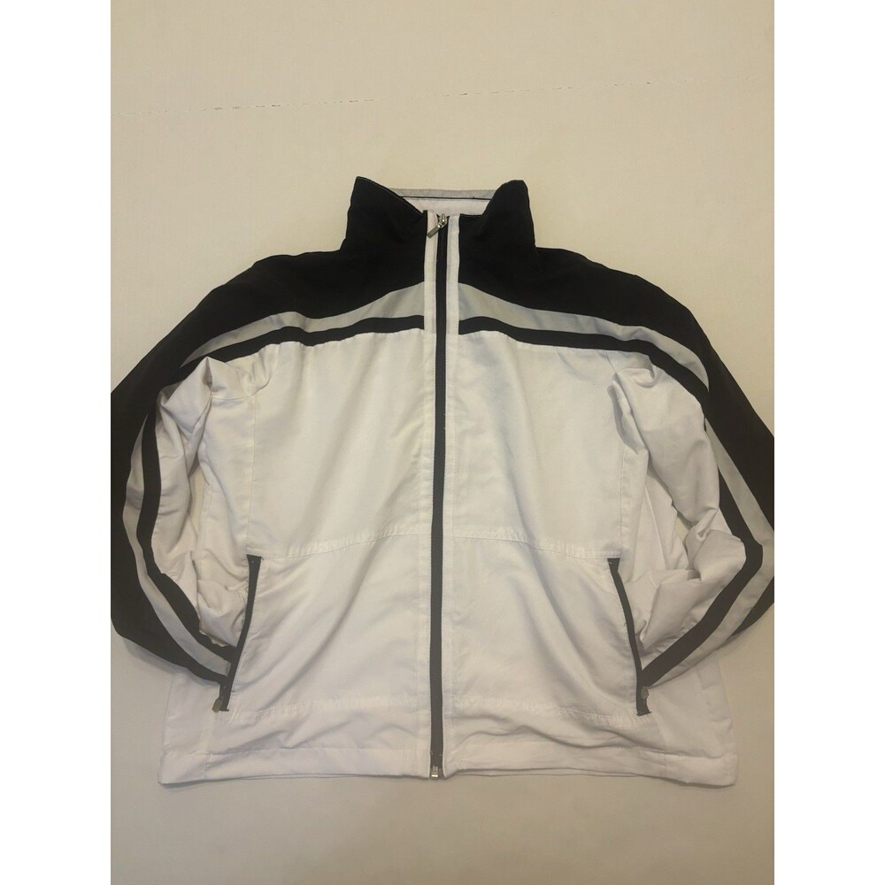 East West vintage Men's Black/White Colorblock Windbreaker Full Zip Stand-Up L